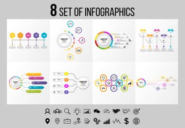 Vektör Infographics Elements Şablon Tasarım. Seçenekler Adımları ve Pazarlama Simgeleri ile İş Veri Görselleştirme Zaman Çizelgesi