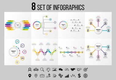 Vektör Infographics Elements Şablon Tasarım. Seçenekler Adımları ve Pazarlama Simgeleri ile İş Veri Görselleştirme Zaman Çizelgesi
