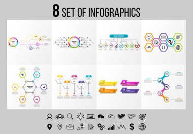 Vektör Infographics Elements Şablon Tasarım. Seçenekler Adımları ve Pazarlama Simgeleri ile İş Veri Görselleştirme Zaman Çizelgesi