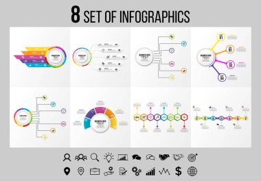 Vektör Infographics Elements Şablon Tasarım. Seçenekler Adımları ve Pazarlama Simgeleri ile İş Veri Görselleştirme Zaman Çizelgesi