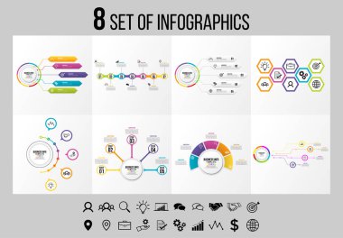 Vektör Infographics Elements Şablon Tasarım. Seçenekler Adımları ve Pazarlama Simgeleri ile İş Veri Görselleştirme Zaman Çizelgesi