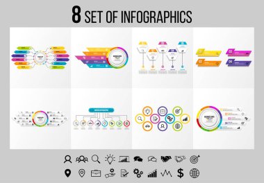 Vektör Infographics Elements Şablon Tasarım. Seçenekler Adımları ve Pazarlama Simgeleri ile İş Veri Görselleştirme Zaman Çizelgesi