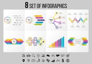 Vektör Infographics Elements Şablon Tasarım. Seçenekler Adımları ve Pazarlama Simgeleri ile İş Veri Görselleştirme Zaman Çizelgesi