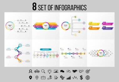 Vektör Infographics Elements Şablon Tasarım. Seçenekler Adımları ve Pazarlama Simgeleri ile İş Veri Görselleştirme Zaman Çizelgesi