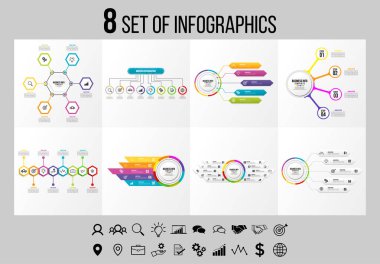 Vektör Infographics Elements Şablon Tasarım. Seçenekler Adımları ve Pazarlama Simgeleri ile İş Veri Görselleştirme Zaman Çizelgesi