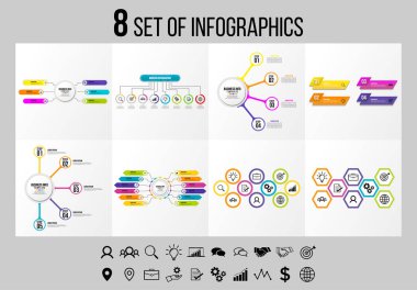Vektör Infographics Elements Şablon Tasarım. Seçenekler Adımları ve Pazarlama Simgeleri ile İş Veri Görselleştirme Zaman Çizelgesi
