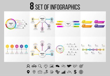 Vektör Infographics Elements Şablon Tasarım. Seçenekler Adımları ve Pazarlama Simgeleri ile İş Veri Görselleştirme Zaman Çizelgesi