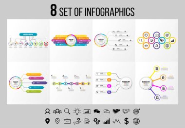 Vektör Infographics Elements Şablon Tasarım. Seçenekler Adımları ve Pazarlama Simgeleri ile İş Veri Görselleştirme Zaman Çizelgesi