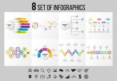 Vektör Infographics Elements Şablon Tasarım. Seçenekler Adımları ve Pazarlama Simgeleri ile İş Veri Görselleştirme Zaman Çizelgesi