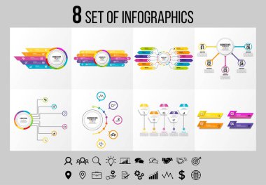 Vektör Infographics Elements Şablon Tasarım. Seçenekler Adımları ve Pazarlama Simgeleri ile İş Veri Görselleştirme Zaman Çizelgesi