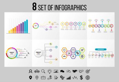 Vektör Infographics Elements Şablon Tasarım. Seçenekler Adımları ve Pazarlama Simgeleri ile İş Veri Görselleştirme Zaman Çizelgesi