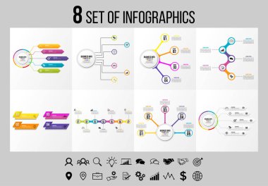Vektör Infographics Elements Şablon Tasarım. Seçenekler Adımları ve Pazarlama Simgeleri ile İş Veri Görselleştirme Zaman Çizelgesi