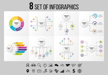 Vektör Infographics Elements Şablon Tasarım. Seçenekler Adımları ve Pazarlama Simgeleri ile İş Veri Görselleştirme Zaman Çizelgesi