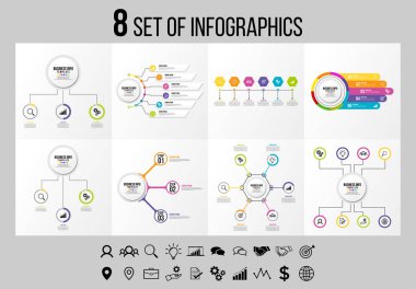 Vektör Infographics Elements Şablon Tasarım. Seçenekler Adımları ve Pazarlama Simgeleri ile İş Veri Görselleştirme Zaman Çizelgesi