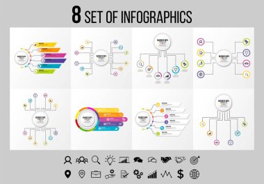 Vektör Infographics Elements Şablon Tasarım. Seçenekler Adımları ve Pazarlama Simgeleri ile İş Veri Görselleştirme Zaman Çizelgesi
