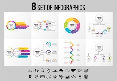 Vektör Infographics Elements Şablon Tasarım. Seçenekler Adımları ve Pazarlama Simgeleri ile İş Veri Görselleştirme Zaman Çizelgesi