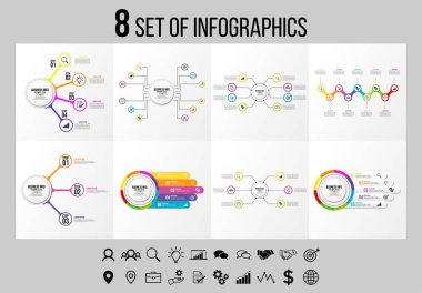 Vektör Infographics Elements Şablon Tasarım. Seçenekler Adımları ve Pazarlama Simgeleri ile İş Veri Görselleştirme Zaman Çizelgesi