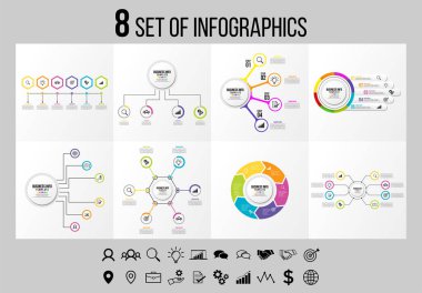 Vektör Infographics Elements Şablon Tasarım. Seçenekler Adımları ve Pazarlama Simgeleri ile İş Veri Görselleştirme Zaman Çizelgesi