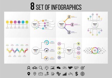 Vektör Infographics Elements Şablon Tasarım. Seçenekler Adımları ve Pazarlama Simgeleri ile İş Veri Görselleştirme Zaman Çizelgesi