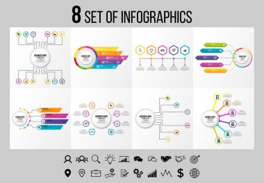 Vektör Infographics Elements Şablon Tasarım. Seçenekler Adımları ve Pazarlama Simgeleri ile İş Veri Görselleştirme Zaman Çizelgesi