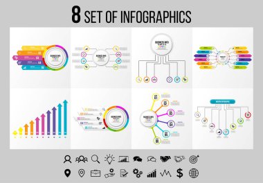 Vektör Infographics Elements Şablon Tasarım. Seçenekler Adımları ve Pazarlama Simgeleri ile İş Veri Görselleştirme Zaman Çizelgesi