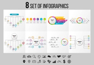 Vektör Infographics Elements Şablon Tasarım. Seçenekler Adımları ve Pazarlama Simgeleri ile İş Veri Görselleştirme Zaman Çizelgesi