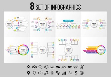 Vektör Infographics Elements Şablon Tasarım. Seçenekler Adımları ve Pazarlama Simgeleri ile İş Veri Görselleştirme Zaman Çizelgesi