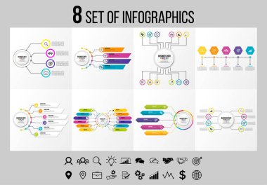 Vektör Infographics Elements Şablon Tasarım. Seçenekler Adımları ve Pazarlama Simgeleri ile İş Veri Görselleştirme Zaman Çizelgesi
