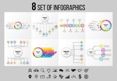 Vektör Infographics Elements Şablon Tasarım. Seçenekler Adımları ve Pazarlama Simgeleri ile İş Veri Görselleştirme Zaman Çizelgesi