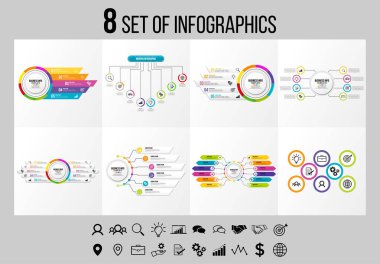 Vektör Infographics Elements Şablon Tasarım. Seçenekler Adımları ve Pazarlama Simgeleri ile İş Veri Görselleştirme Zaman Çizelgesi