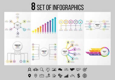 Vektör Infographics Elements Şablon Tasarım. Seçenekler Adımları ve Pazarlama Simgeleri ile İş Veri Görselleştirme Zaman Çizelgesi