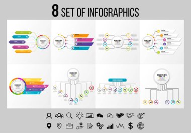 Vektör Infographics Elements Şablon Tasarım. Seçenekler Adımları ve Pazarlama Simgeleri ile İş Veri Görselleştirme Zaman Çizelgesi