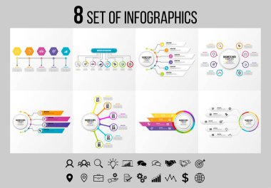 Vektör Infographics Elements Şablon Tasarım. Seçenekler Adımları ve Pazarlama Simgeleri ile İş Veri Görselleştirme Zaman Çizelgesi