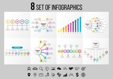 Vektör Infographics Elements Şablon Tasarım. Seçenekler Adımları ve Pazarlama Simgeleri ile İş Veri Görselleştirme Zaman Çizelgesi