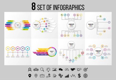 Vektör Infographics Elements Şablon Tasarım. Seçenekler Adımları ve Pazarlama Simgeleri ile İş Veri Görselleştirme Zaman Çizelgesi