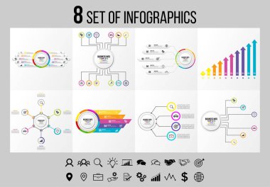 Vektör Infographics Elements Şablon Tasarım. Seçenekler Adımları ve Pazarlama Simgeleri ile İş Veri Görselleştirme Zaman Çizelgesi