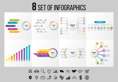 Vektör Infographics Elements Şablon Tasarım. Seçenekler Adımları ve Pazarlama Simgeleri ile İş Veri Görselleştirme Zaman Çizelgesi