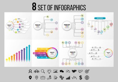 Vektör Infographics Elements Şablon Tasarım. Seçenekler Adımları ve Pazarlama Simgeleri ile İş Veri Görselleştirme Zaman Çizelgesi