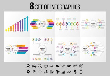 Vektör Infographics Elements Şablon Tasarım. Seçenekler Adımları ve Pazarlama Simgeleri ile İş Veri Görselleştirme Zaman Çizelgesi