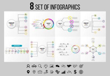 Vektör Infographics Elements Şablon Tasarım. Seçenekler Adımları ve Pazarlama Simgeleri ile İş Veri Görselleştirme Zaman Çizelgesi