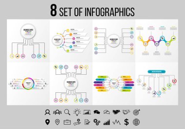 Vektör Infographics Elements Şablon Tasarım. Seçenekler Adımları ve Pazarlama Simgeleri ile İş Veri Görselleştirme Zaman Çizelgesi