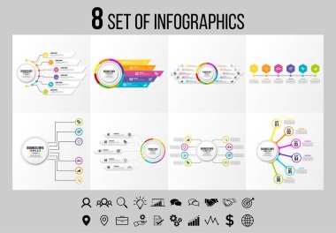 Vektör Infographics Elements Şablon Tasarım. Seçenekler Adımları ve Pazarlama Simgeleri ile İş Veri Görselleştirme Zaman Çizelgesi