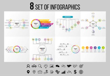 Vektör Infographics Elements Şablon Tasarım. Seçenekler Adımları ve Pazarlama Simgeleri ile İş Veri Görselleştirme Zaman Çizelgesi