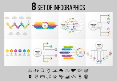 Vektör Infographics Elements Şablon Tasarım. Seçenekler Adımları ve Pazarlama Simgeleri ile İş Veri Görselleştirme Zaman Çizelgesi