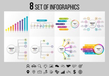 Vektör Infographics Elements Şablon Tasarım. Seçenekler Adımları ve Pazarlama Simgeleri ile İş Veri Görselleştirme Zaman Çizelgesi