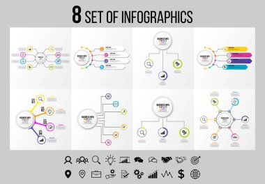 Vektör Infographics Elements Şablon Tasarım. Seçenekler Adımları ve Pazarlama Simgeleri ile İş Veri Görselleştirme Zaman Çizelgesi