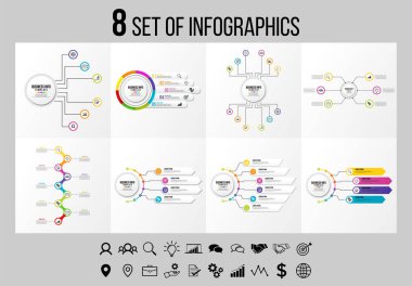 Vektör Infographics Elements Şablon Tasarım. Seçenekler Adımları ve Pazarlama Simgeleri ile İş Veri Görselleştirme Zaman Çizelgesi
