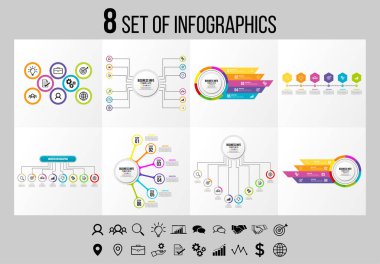 Vektör Infographics Elements Şablon Tasarım. Seçenekler Adımları ve Pazarlama Simgeleri ile İş Veri Görselleştirme Zaman Çizelgesi