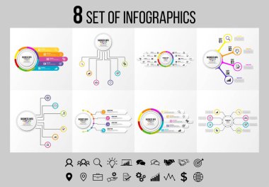 Vektör Infographics Elements Şablon Tasarım. Seçenekler Adımları ve Pazarlama Simgeleri ile İş Veri Görselleştirme Zaman Çizelgesi