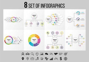 Vektör Infographics Elements Şablon Tasarım. Seçenekler Adımları ve Pazarlama Simgeleri ile İş Veri Görselleştirme Zaman Çizelgesi